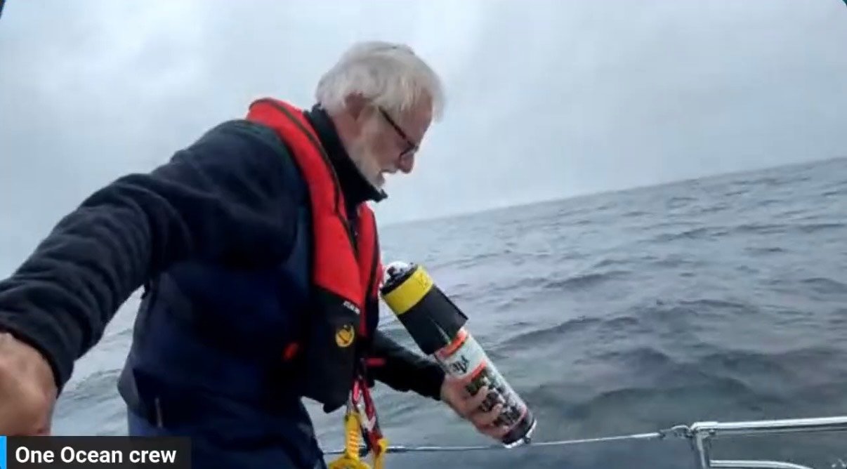 Captain Mark Schrader deploying our first microSWIFT buoy!