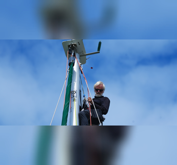 Man on sailboat mast
