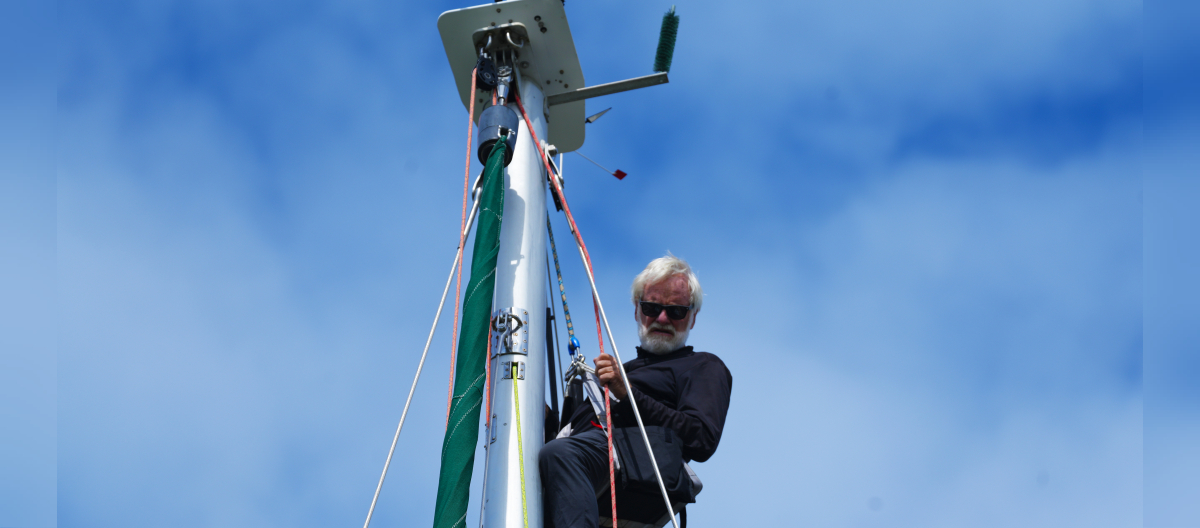 Man on sailboat mast