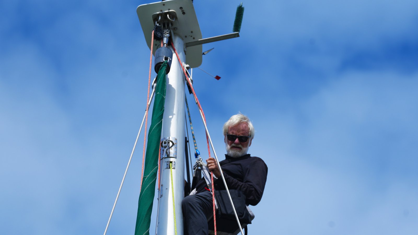 Man on sailboat mast