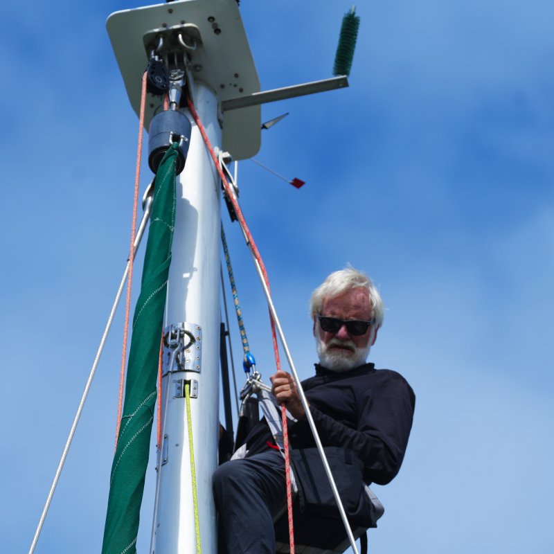 Man on sailboat mast